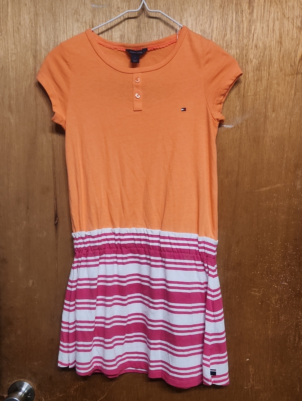 Tommy Hilfiger Orange Top with Pink & White Striped Skirt Girls' Dress